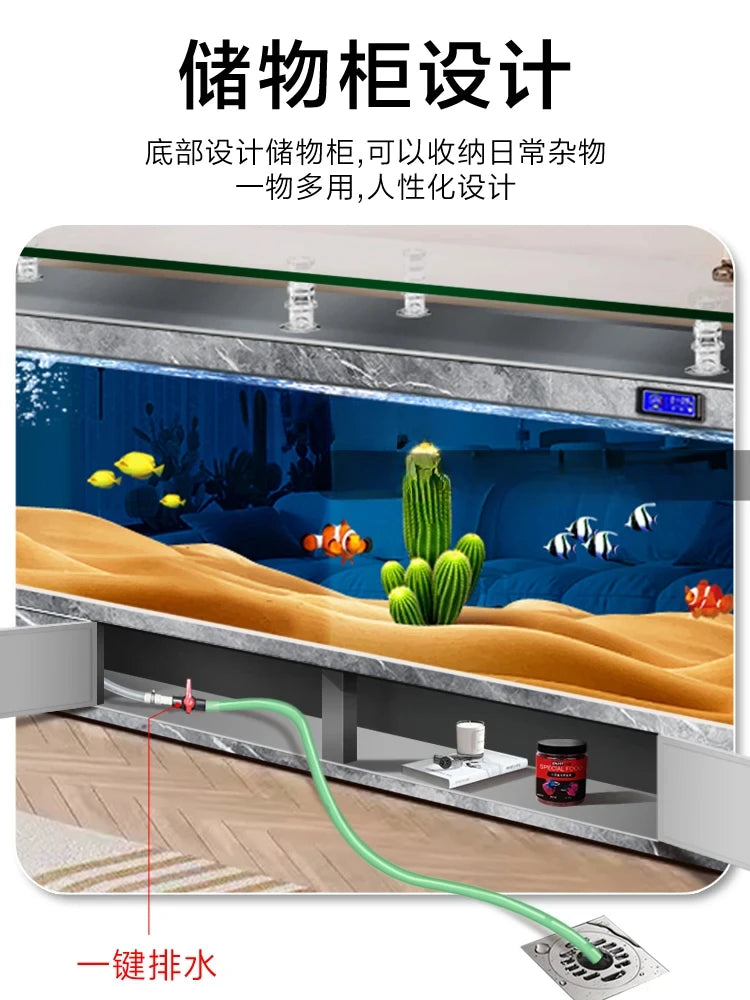 TV Cabinet Fish Tank Living Room Floor Aquarium Integrated Back Filter Loop One-Click Sewage Discharge