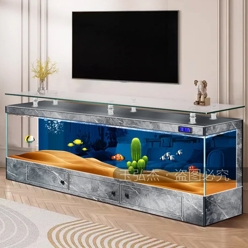 TV Cabinet Fish Tank Living Room Floor Aquarium Integrated Back Filter Loop One-Click Sewage Discharge