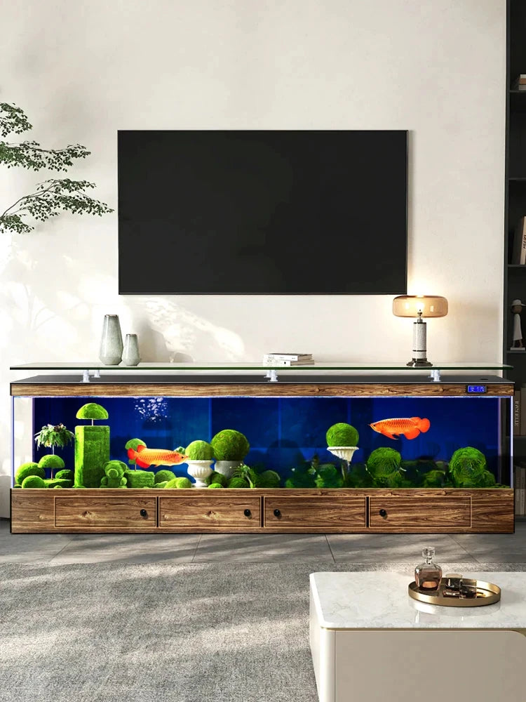 TV Cabinet Fish Tank Living Room Floor Aquarium Integrated Back Filter Loop One-Click Sewage Discharge