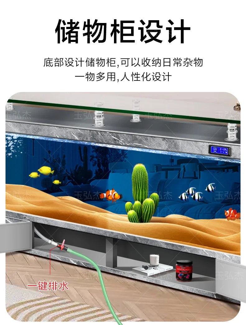 TV Cabinet Fish Tank Living Room Floor Aquarium Integrated Back Filter Loop One-Click Sewage Discharge