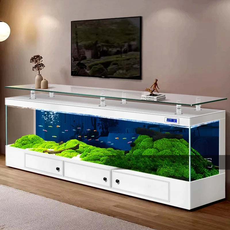 TV Cabinet Fish Tank Living Room Floor Aquarium Integrated Back Filter Loop One-Click Sewage Discharge