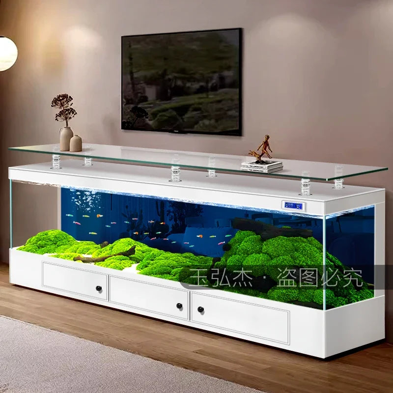 TV Cabinet Fish Tank Living Room Floor Aquarium Integrated Back Filter Loop One-Click Sewage Discharge