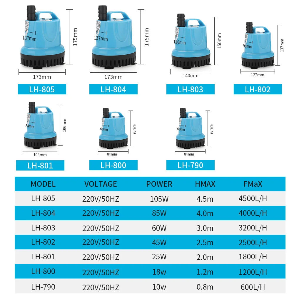 Aquarium Submersible Water Pump 10/18/25/45/60/85/105W
