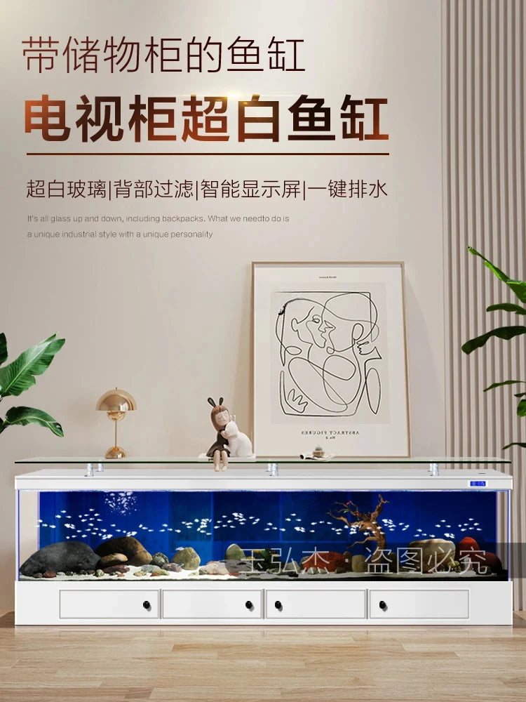 TV Cabinet Fish Tank Living Room Floor Aquarium Integrated Back Filter Loop One-Click Sewage Discharge