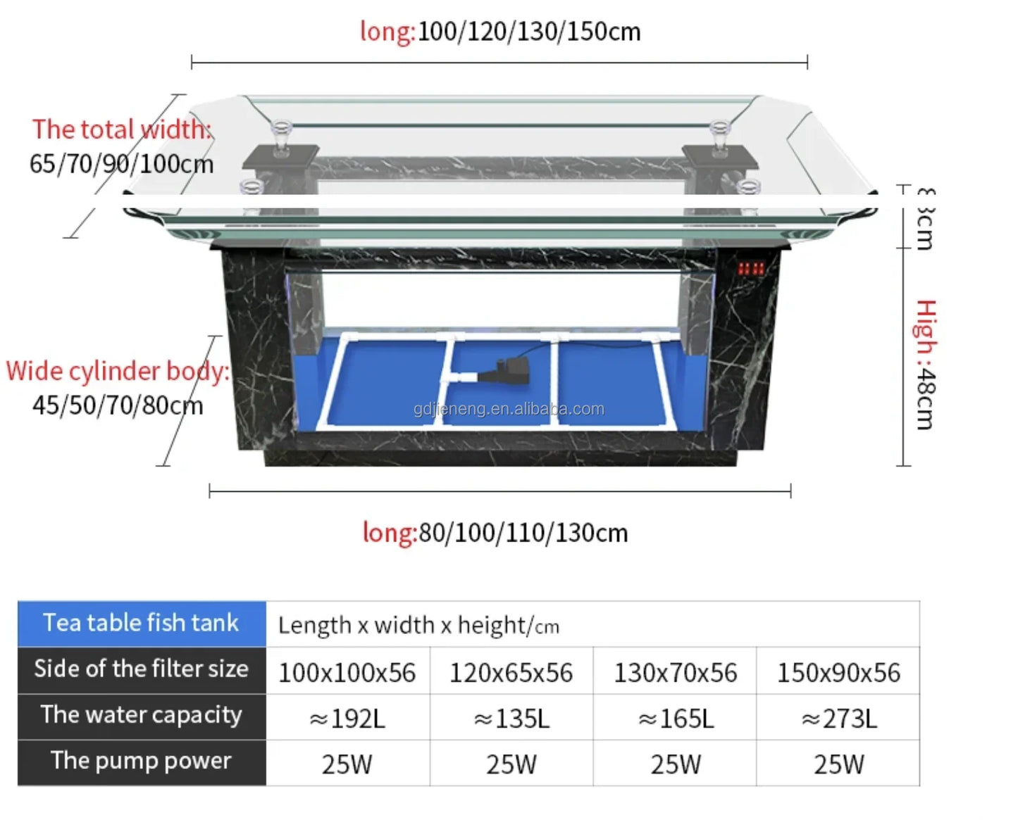 Luxury High Quality Rectangle Glass Fish Tank 25W Power